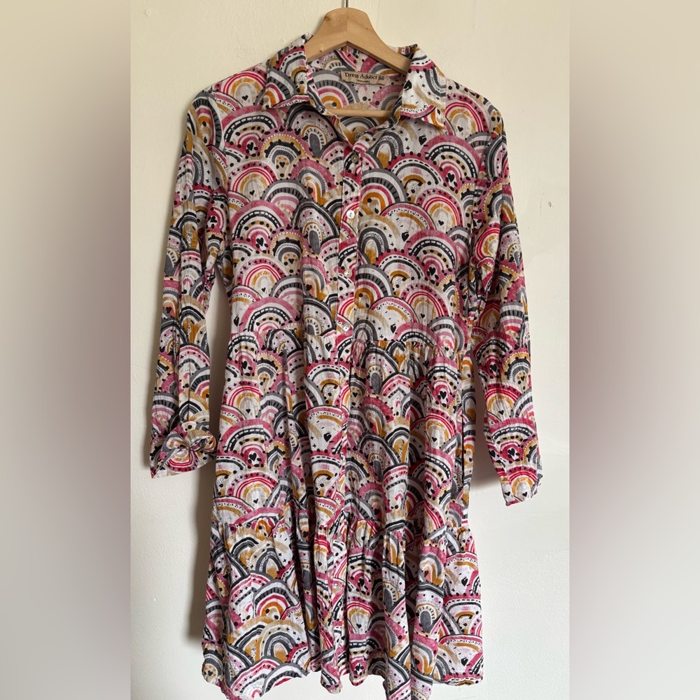 Dress Addict June Button Down Babydoll Tiered Dress Size Medium